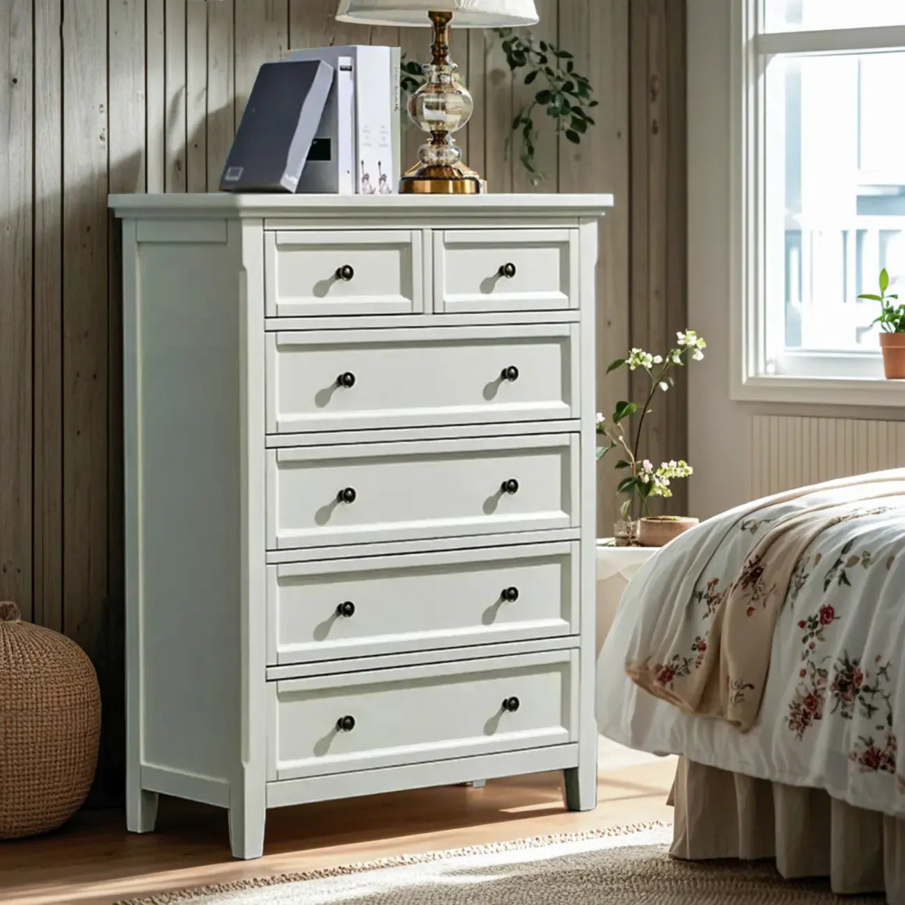 Contemporary White Wooden Double Dresser