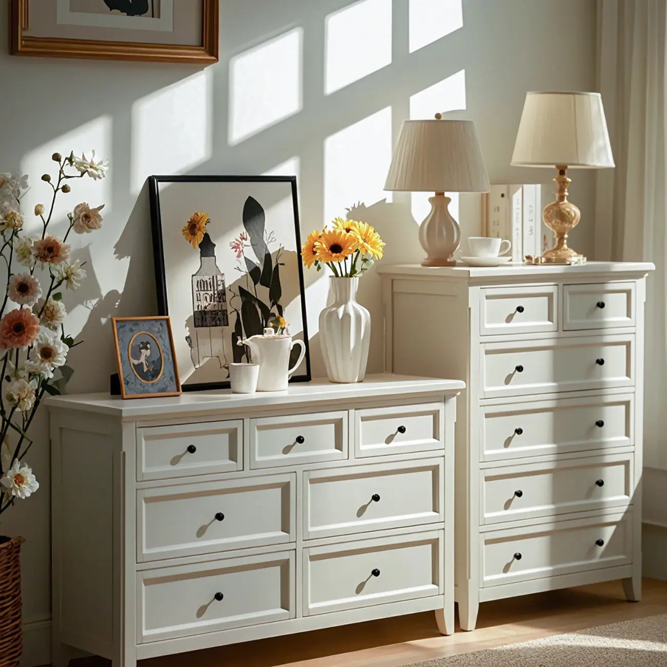 Contemporary White Wooden Double Dresser