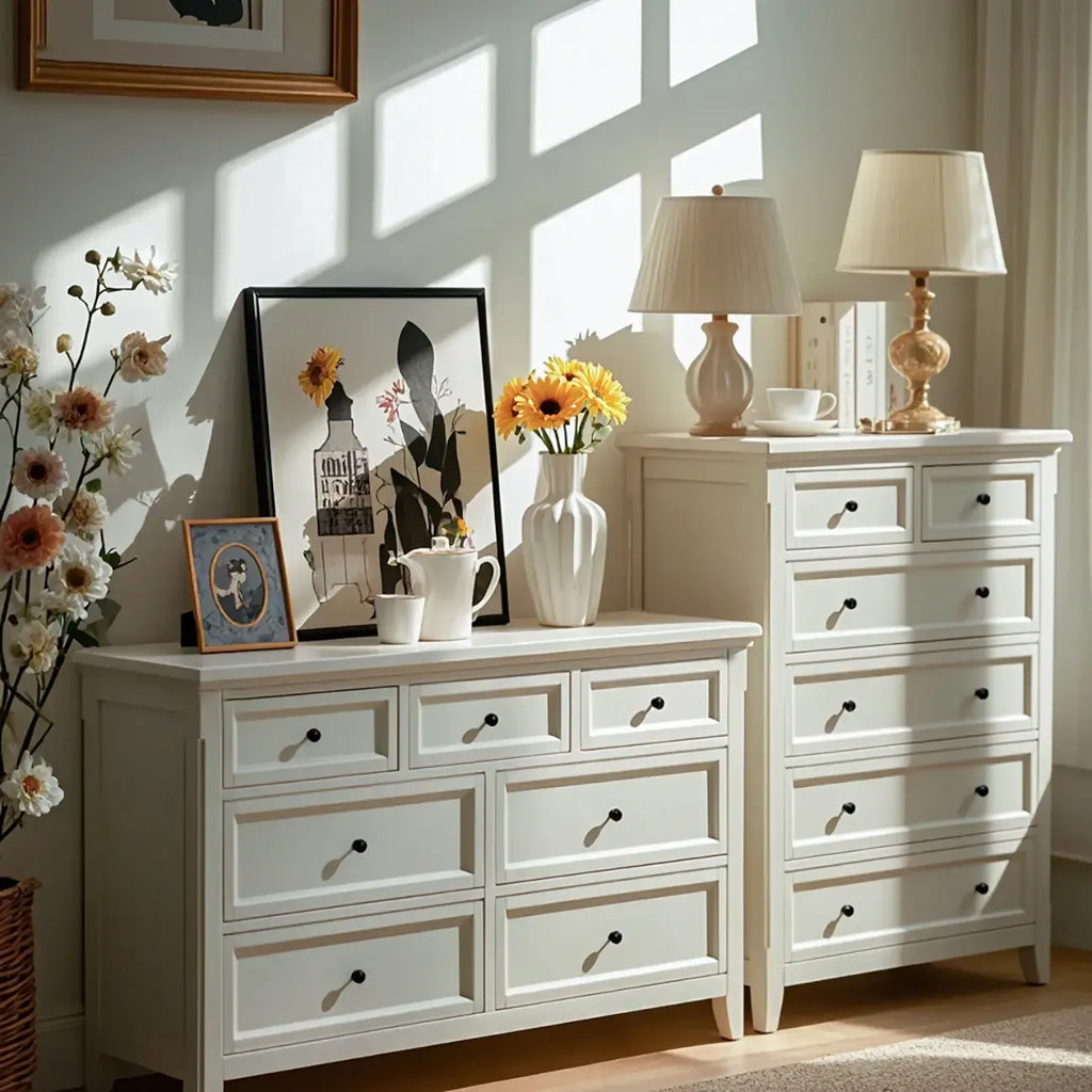 Contemporary White Wooden Double Dresser