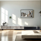 71 Elegant Grey Stone Rectangle TV Stand with 3 Drawers