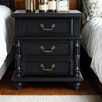 Elegant White Wood Bedside Table with 3 Storage Drawers
