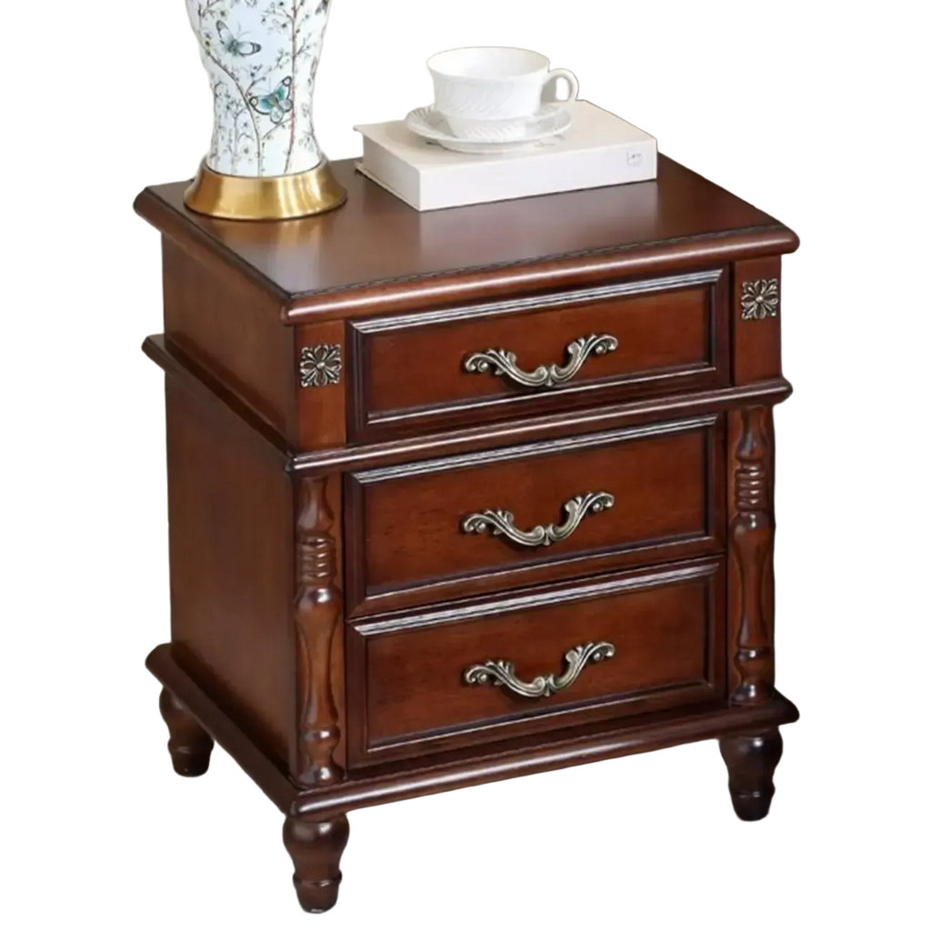 Elegant White Wood Bedside Table with 3 Storage Drawers