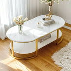 White Wood Oval Shelves Storage Sled Coffee Table