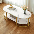 White Wood Oval Shelves Storage Sled Coffee Table