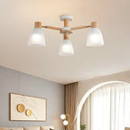 Natural White Cone Glass Wooden Semi Flush Mount Ceiling Light