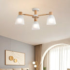Natural White Cone Glass Wooden Semi Flush Mount Ceiling Light
