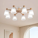 Natural White Cone Glass Wooden Semi Flush Mount Ceiling Light