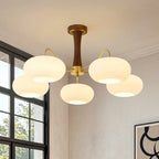 Classic Large Glass Drum Walnut Wood Semi Flush Ceiling Light