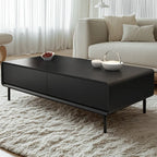 Modern Minimalist Wood Black Coffee Table with Drawers & Legs