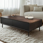 Modern Minimalist Wood Black Coffee Table with Drawers & Legs