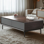 Modern Minimalist Wood Black Coffee Table with Drawers & Legs