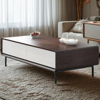 Modern Minimalist Wood Black Coffee Table with Drawers & Legs