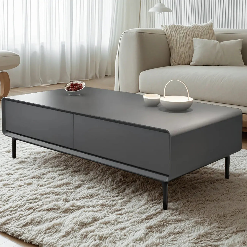 Modern Minimalist Wood Black Coffee Table with Drawers & Legs