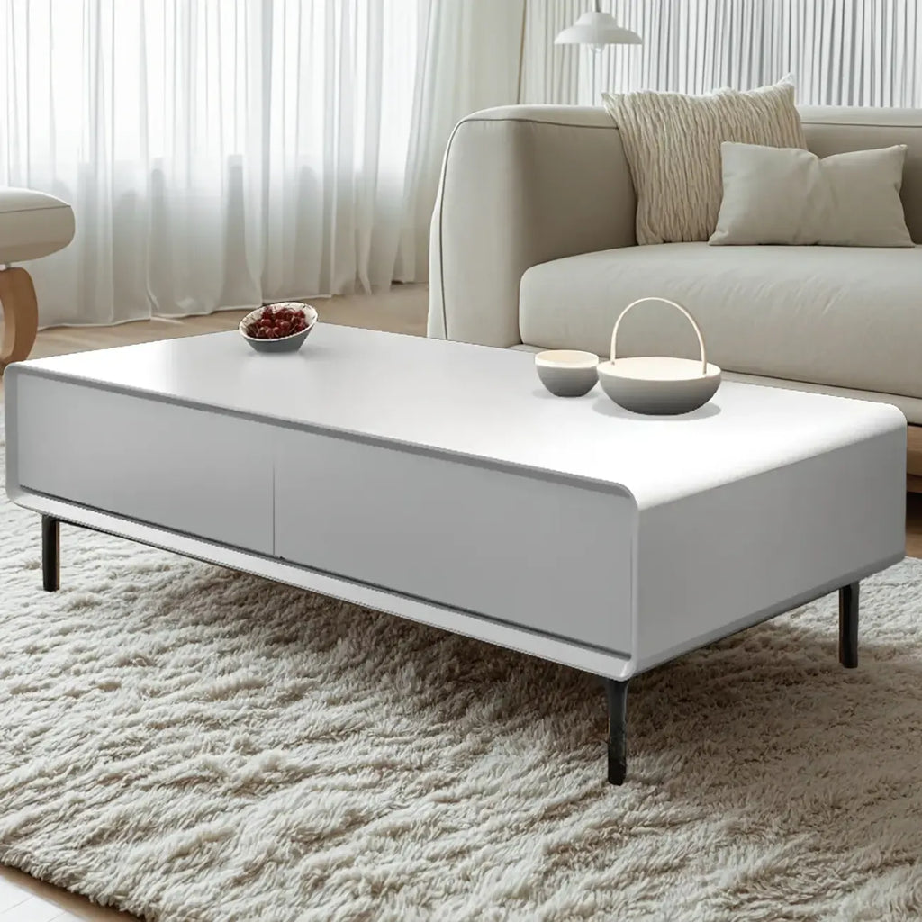Modern Minimalist Wood Black Coffee Table with Drawers & Legs