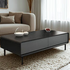 Modern Minimalist Wood Black Coffee Table with Drawers & Legs