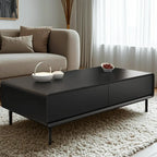 Modern Minimalist Wood Black Coffee Table with Drawers & Legs