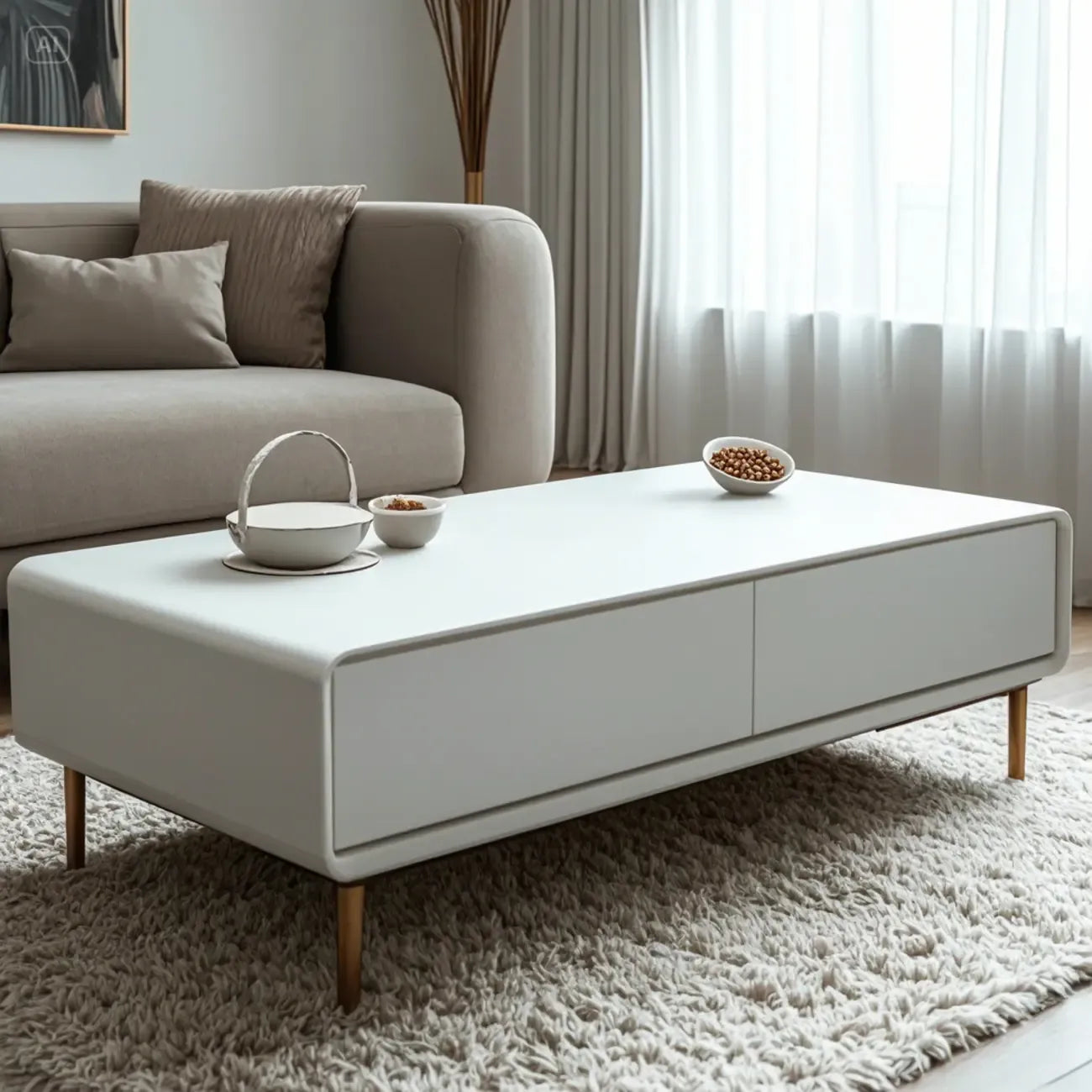 Modern Minimalist Wood Black Coffee Table with Drawers & Legs