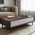 Modern Minimalist Wood Black Coffee Table with Drawers & Legs