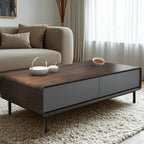Modern Minimalist Wood Black Coffee Table with Drawers & Legs