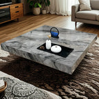 Modern Grey Square Coffee Table with Stainless Steel Base