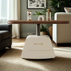 Brown White Wood Lift Top Coffee Table with Wheels