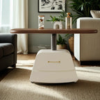 Brown White Wood Lift Top Coffee Table with Wheels