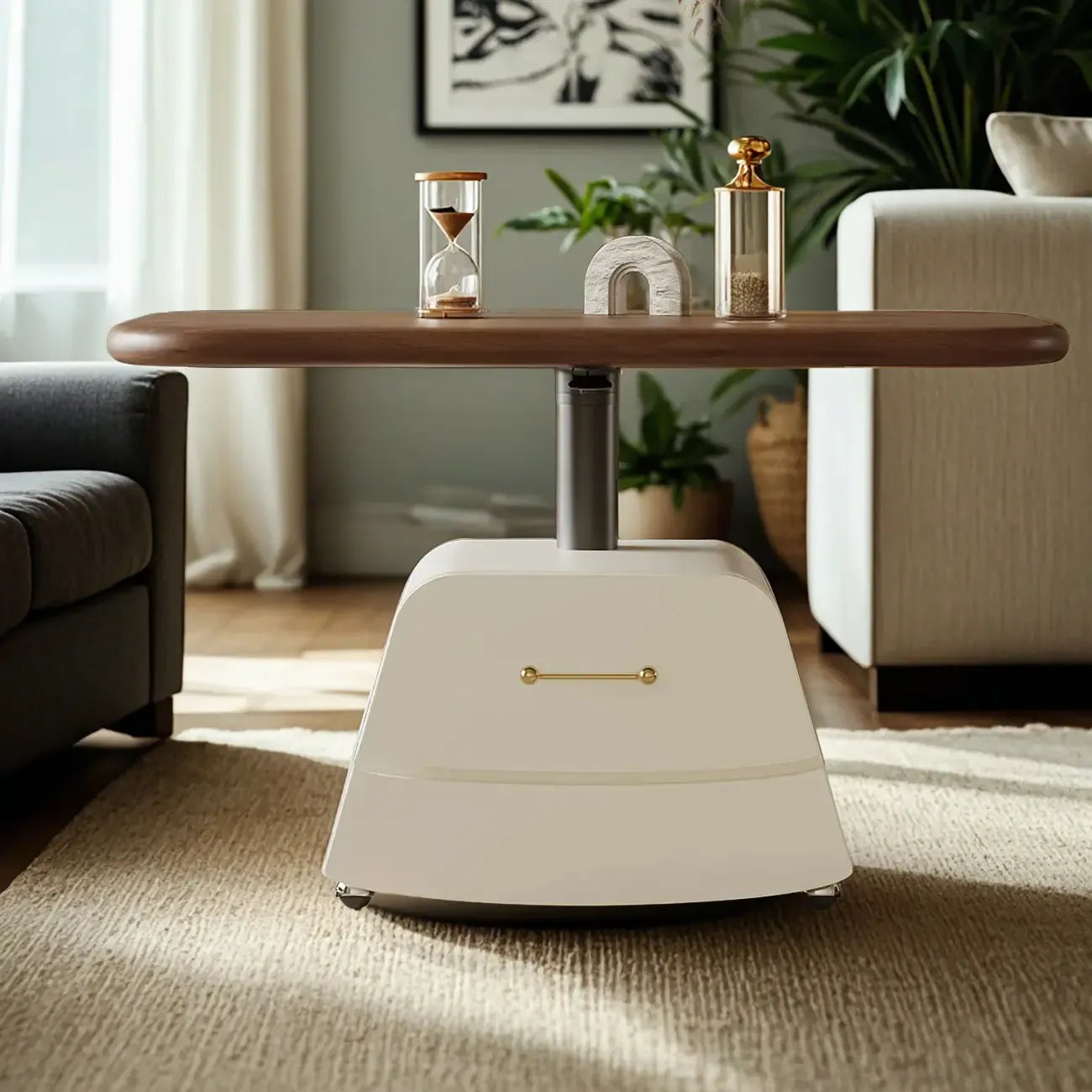 Brown White Wood Lift Top Coffee Table with Wheels