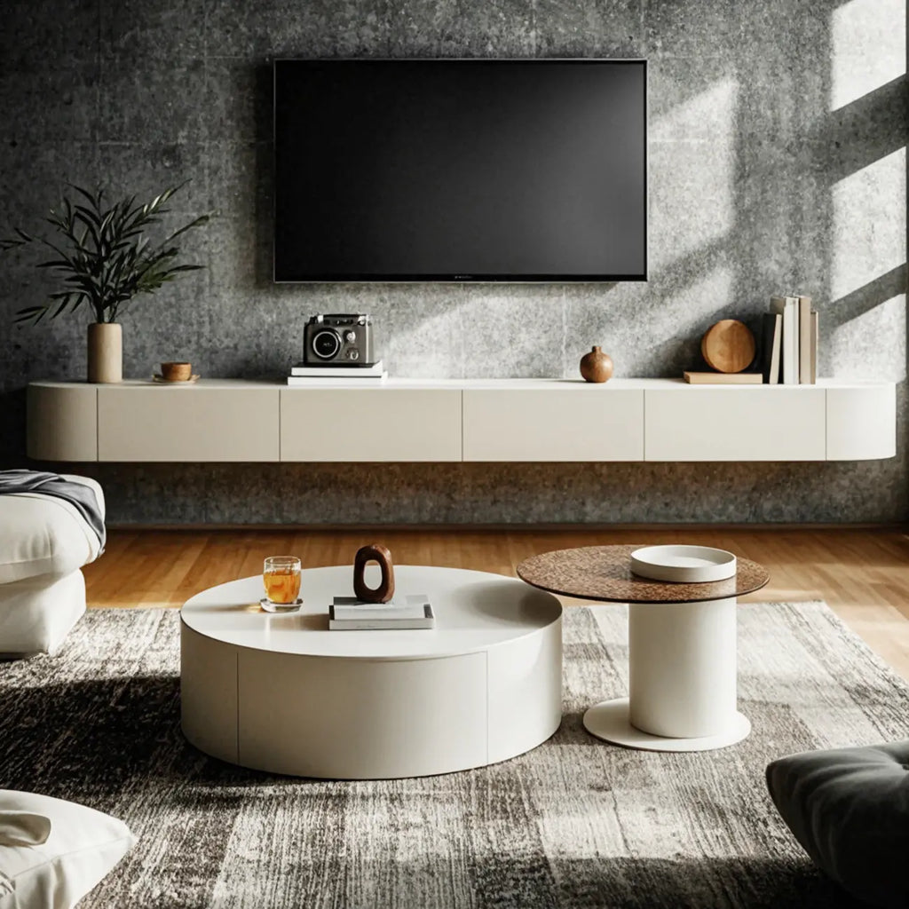 White Modern Round Sleek Drawer Coffee Table