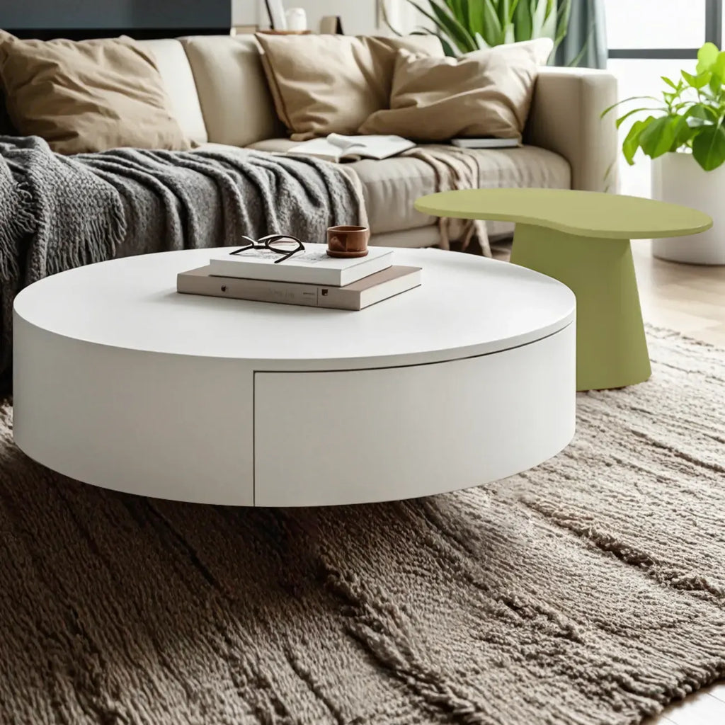 Modern Wooden White Round Nesting Coffee Tables