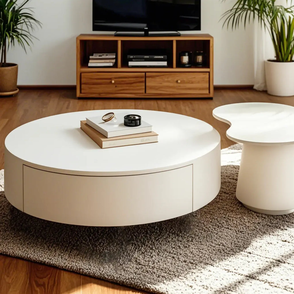 Modern Wooden White Round Nesting Coffee Tables