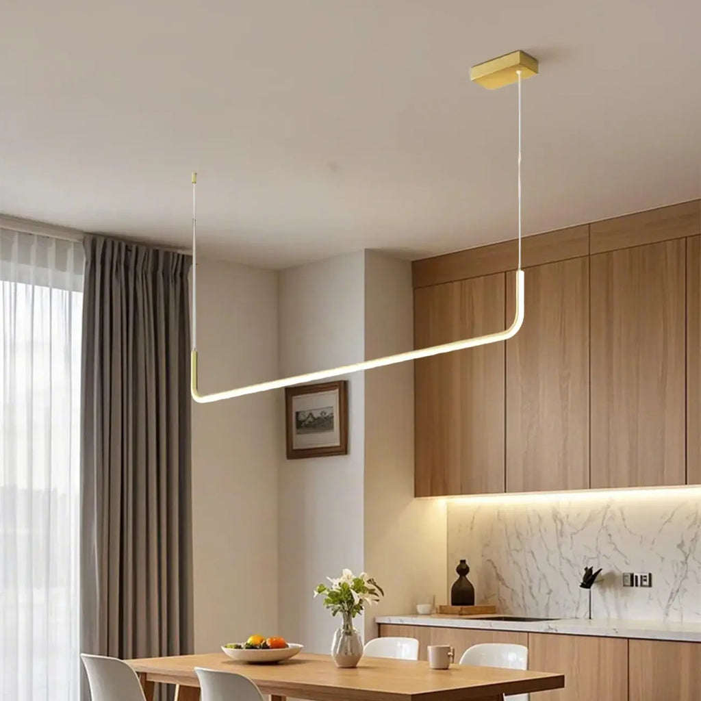 Simple Silica Gel Linear Island Pendant Light in Gold for Kitchen