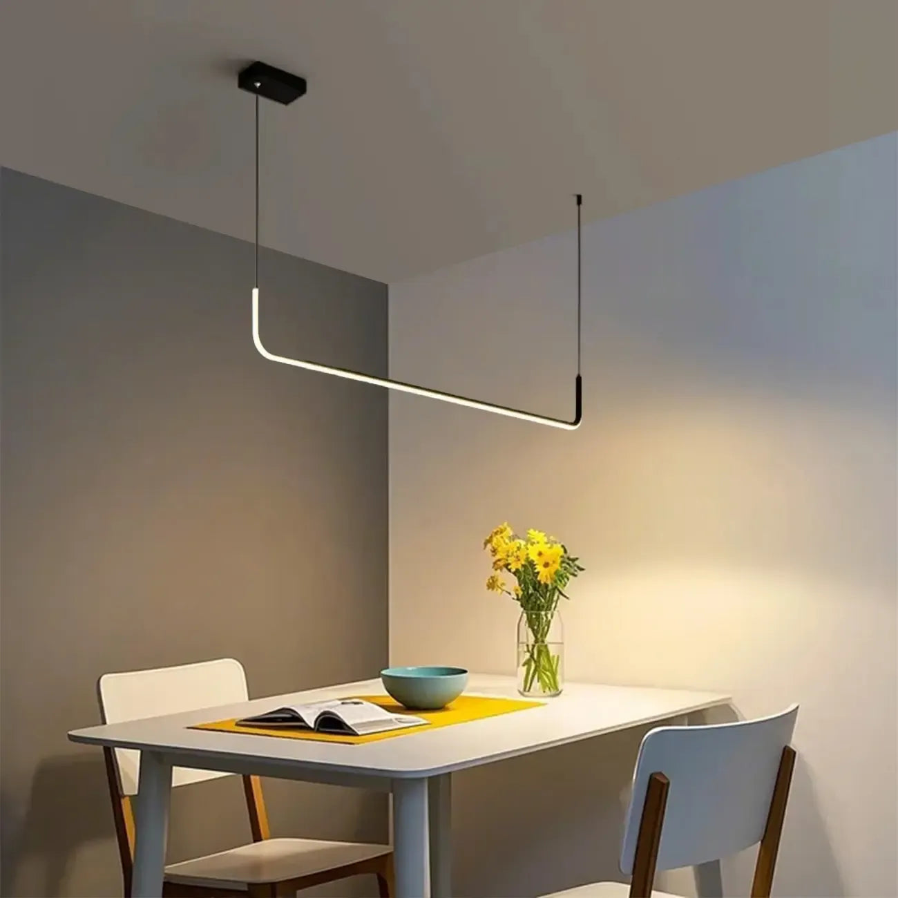 Simple Silica Gel Linear Island Pendant Light in Gold for Kitchen