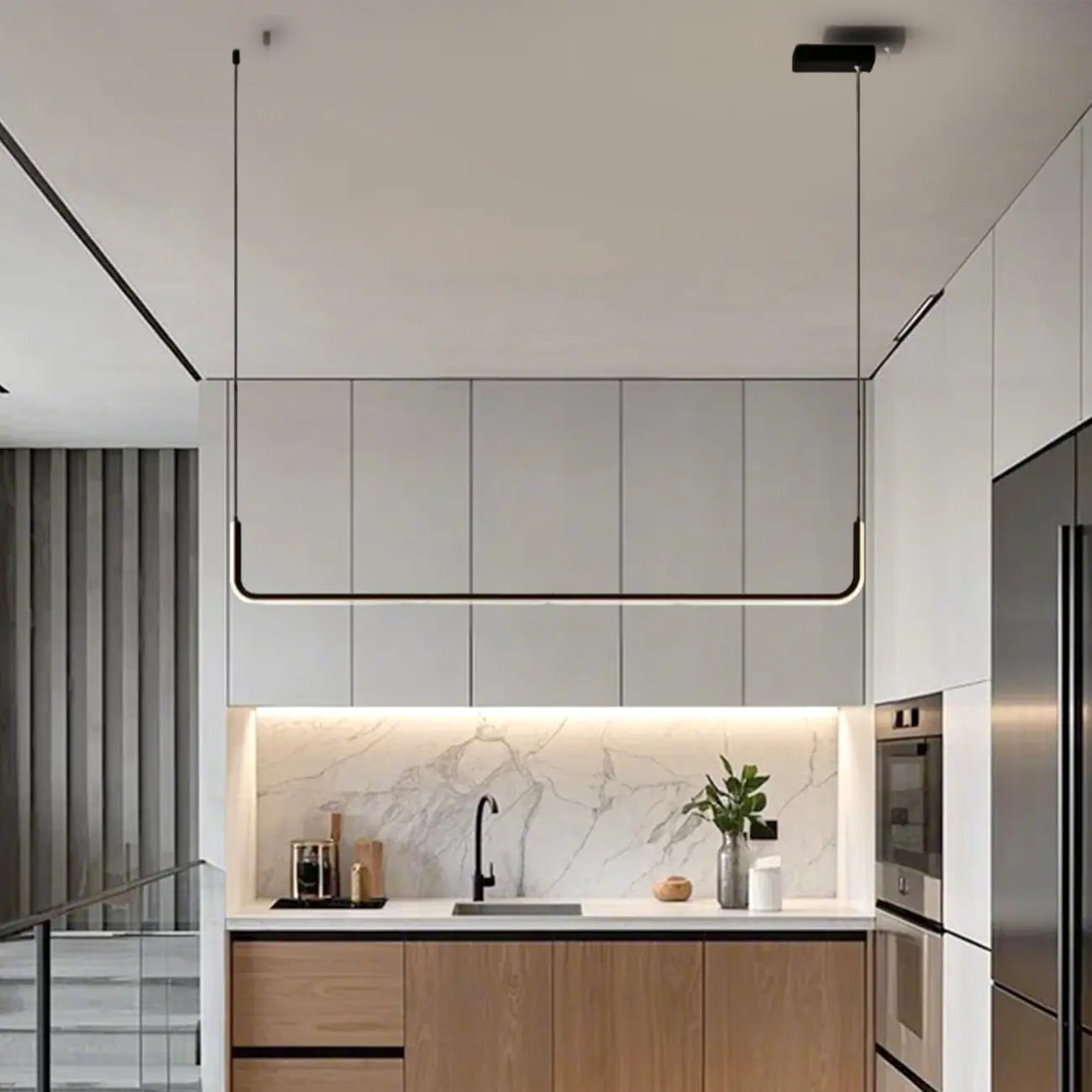 Simple Silica Gel Linear Island Pendant Light in Gold for Kitchen