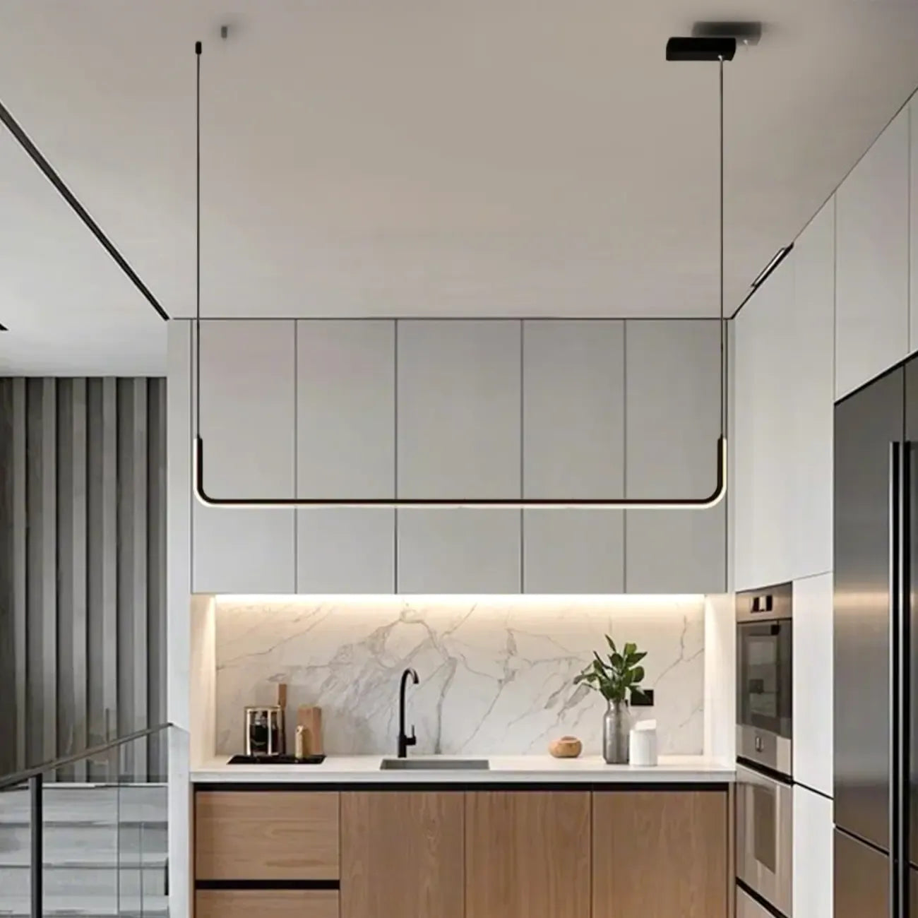 Simple Silica Gel Linear Island Pendant Light in Gold for Kitchen