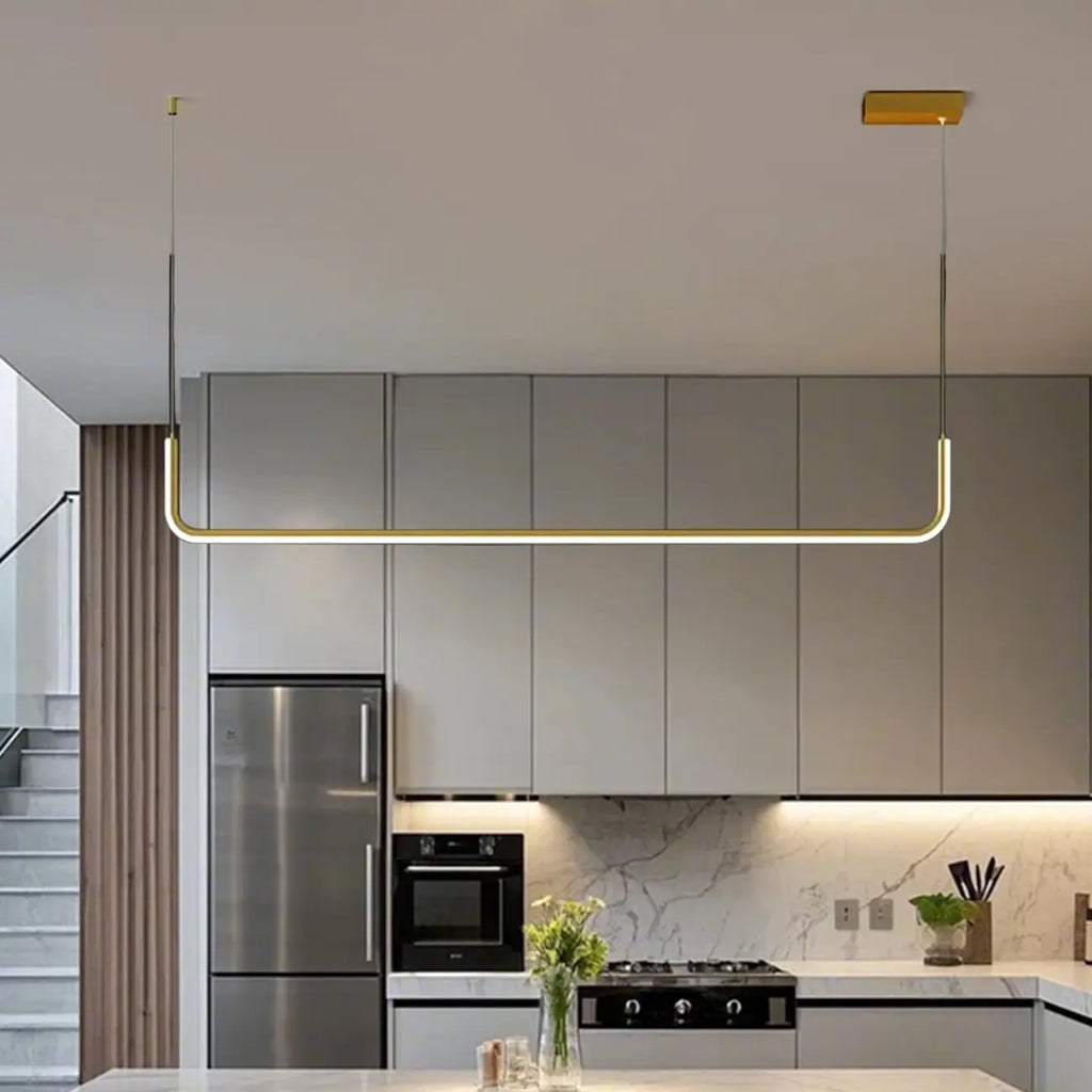 Simple Silica Gel Linear Island Pendant Light in Gold for Kitchen