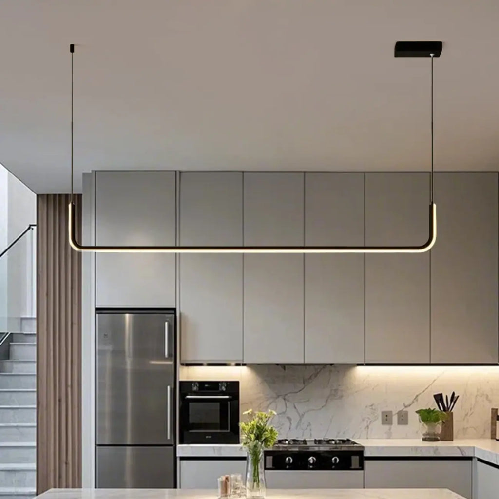 Simple Silica Gel Linear Island Pendant Light in Gold for Kitchen