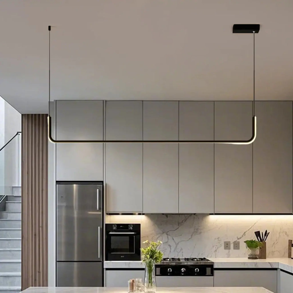Simple Silica Gel Linear Island Pendant Light in Gold for Kitchen