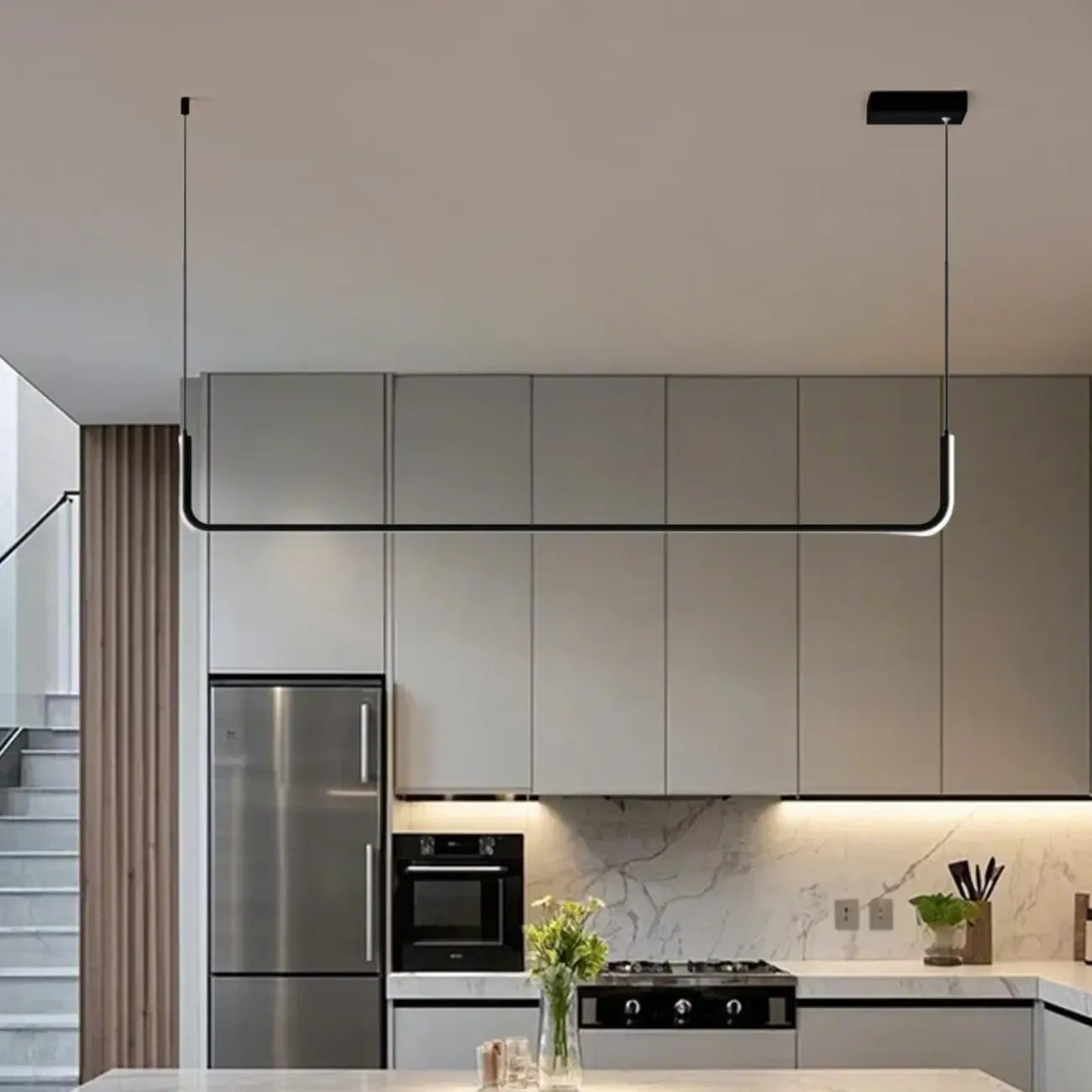 Simple Silica Gel Linear Island Pendant Light in Gold for Kitchen
