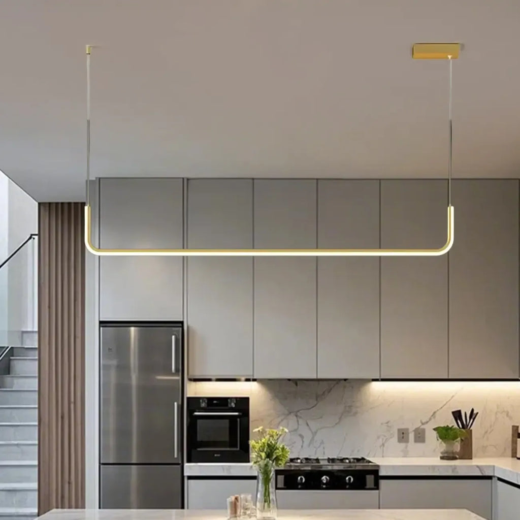 Simple Silica Gel Linear Island Pendant Light in Gold for Kitchen