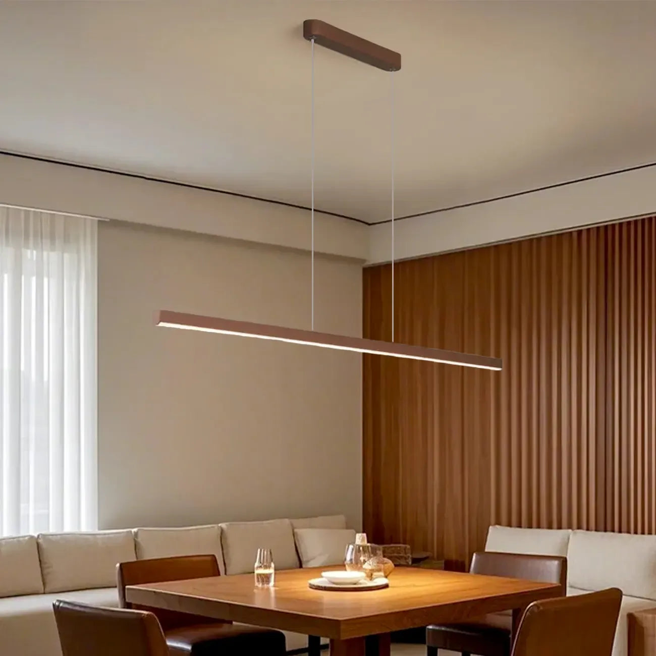 Simple Brown Silica Gel Rectangular LED Island Light for Kitchen