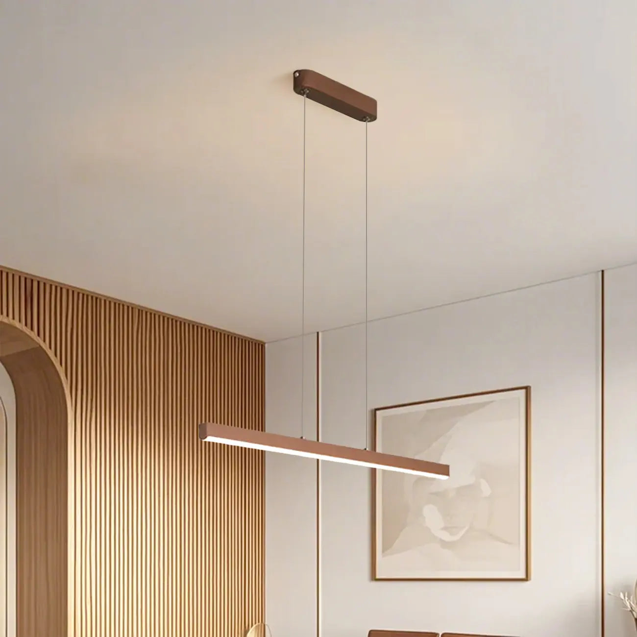 Simple Brown Silica Gel Rectangular LED Island Light for Kitchen