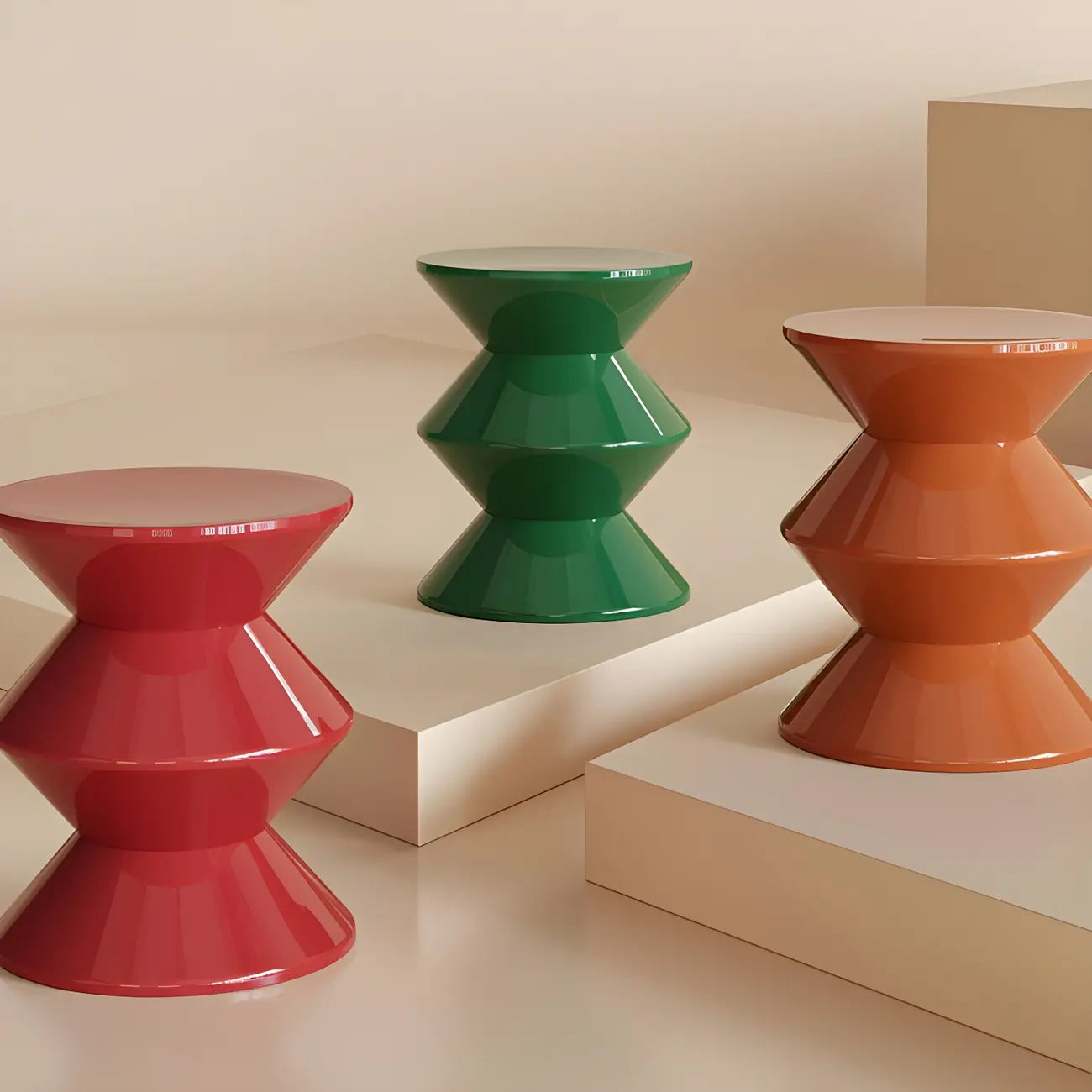 Modern Orange Acrylic Round Bedside Table