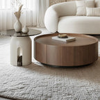 Brown Modern Stylish Round Wood Drawer Coffee Table