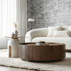 Brown Modern Stylish Round Wood Drawer Coffee Table
