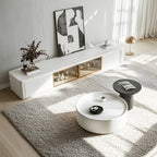 White Tray Top Stylish Round Wood Drawer Coffee Table