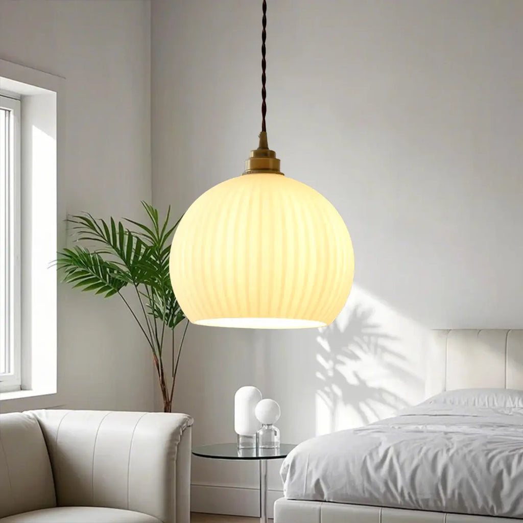 Minimalist White Glass Lantern LED Pendant Lamp for Living Room