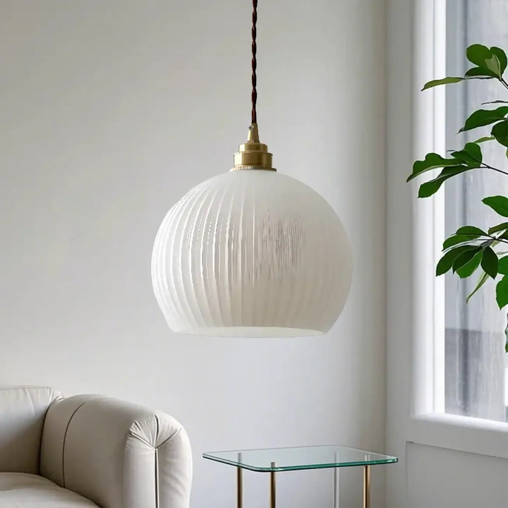 Minimalist White Glass Lantern LED Pendant Lamp for Living Room