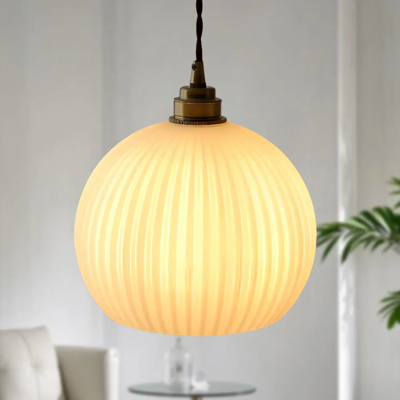 Minimalist White Glass Lantern LED Pendant Lamp for Living Room