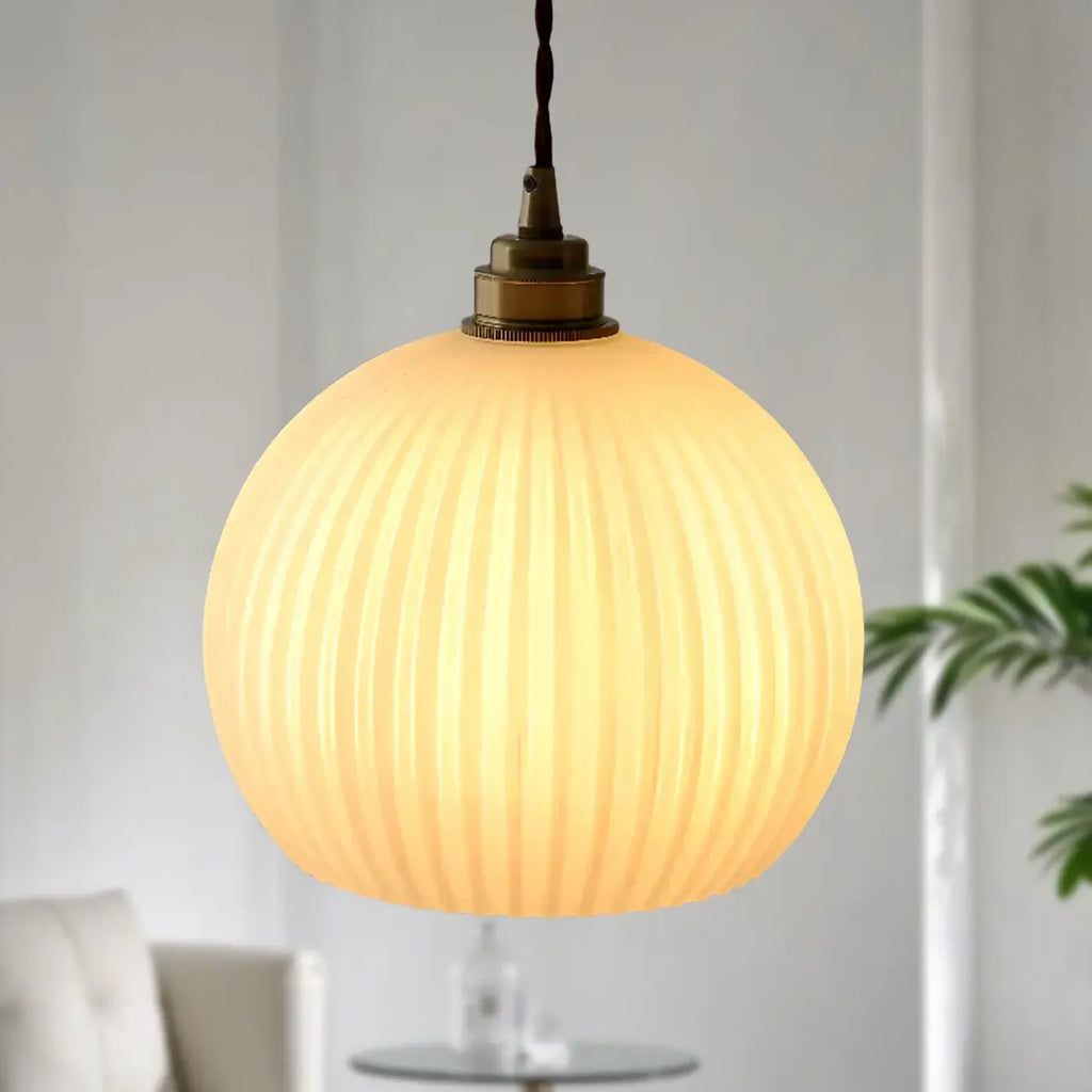 Minimalist White Glass Lantern LED Pendant Lamp for Living Room