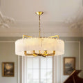 Adjustable Round Marble Chandelier with Sheet Lampshade